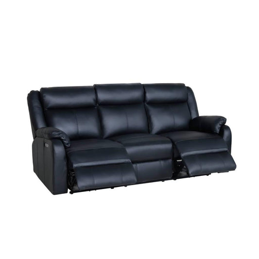 BARRON GENUINE MURANO LEATHER 3-SEATER RECLINER SOFA W/USB PORT BLACK