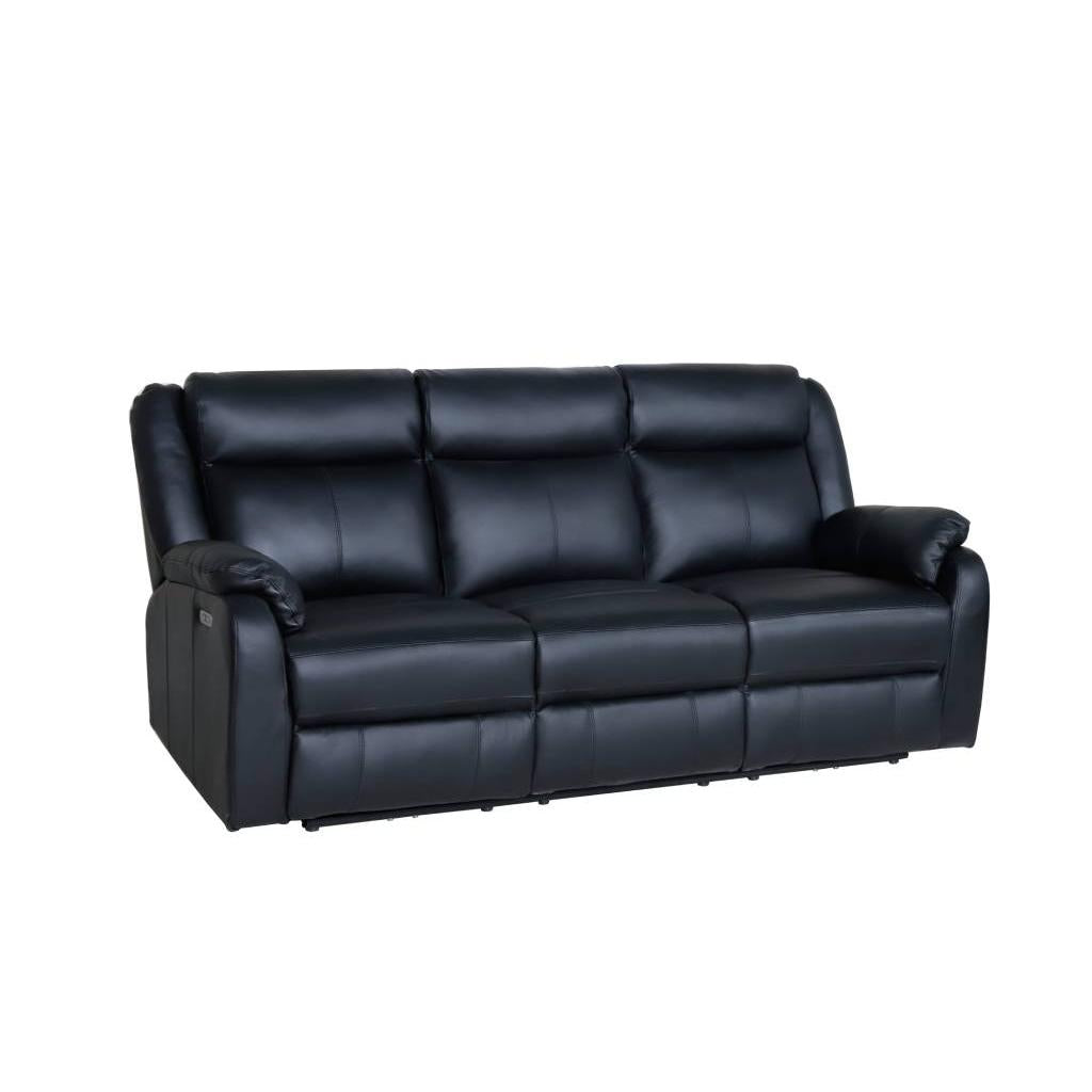 BARRON GENUINE MURANO LEATHER 3-SEATER RECLINER SOFA W/USB PORT BLACK