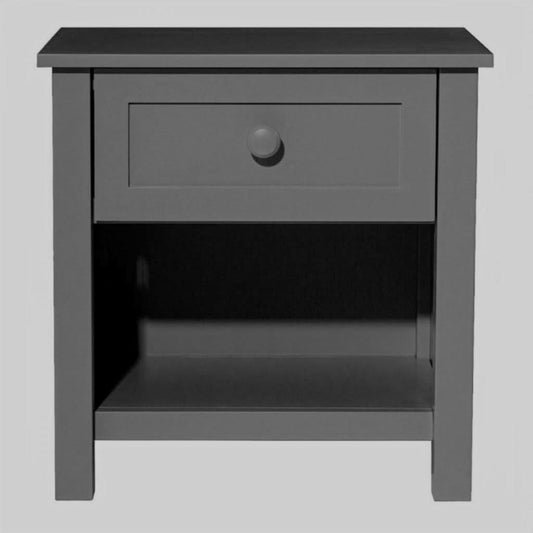 BAYLIN RUBBERWOOD 1-DRAWER 1-SHELF BEDSIDE TABLE BLACK - MyChocolateWood
