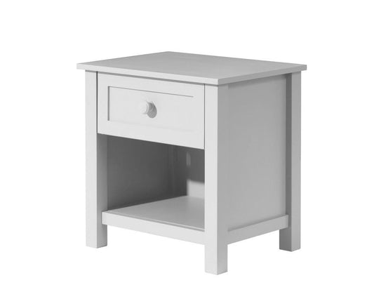 BAYLIN RUBBERWOOD 1-DRAWER 1-SHELF BEDSIDE TABLE WHITE - MyChocolateWood