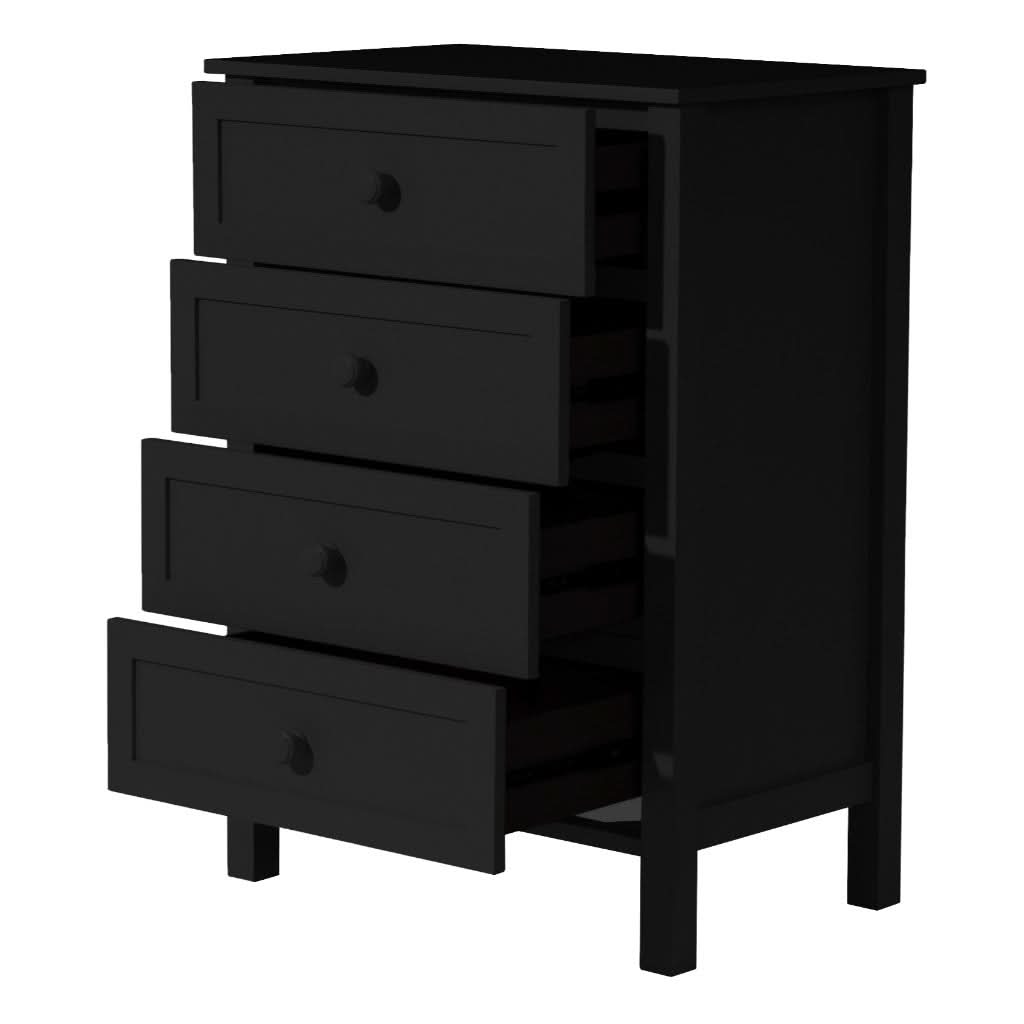 BAYLIN RUBBERWOOD 4 DRAWER TALLBOY/CHEST OF 4 DRAWERS BLACK - MyChocolateWood