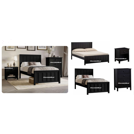 BAYLIN RUBBERWOOD KING SINGLE BED BLACK - MyChocolateWood