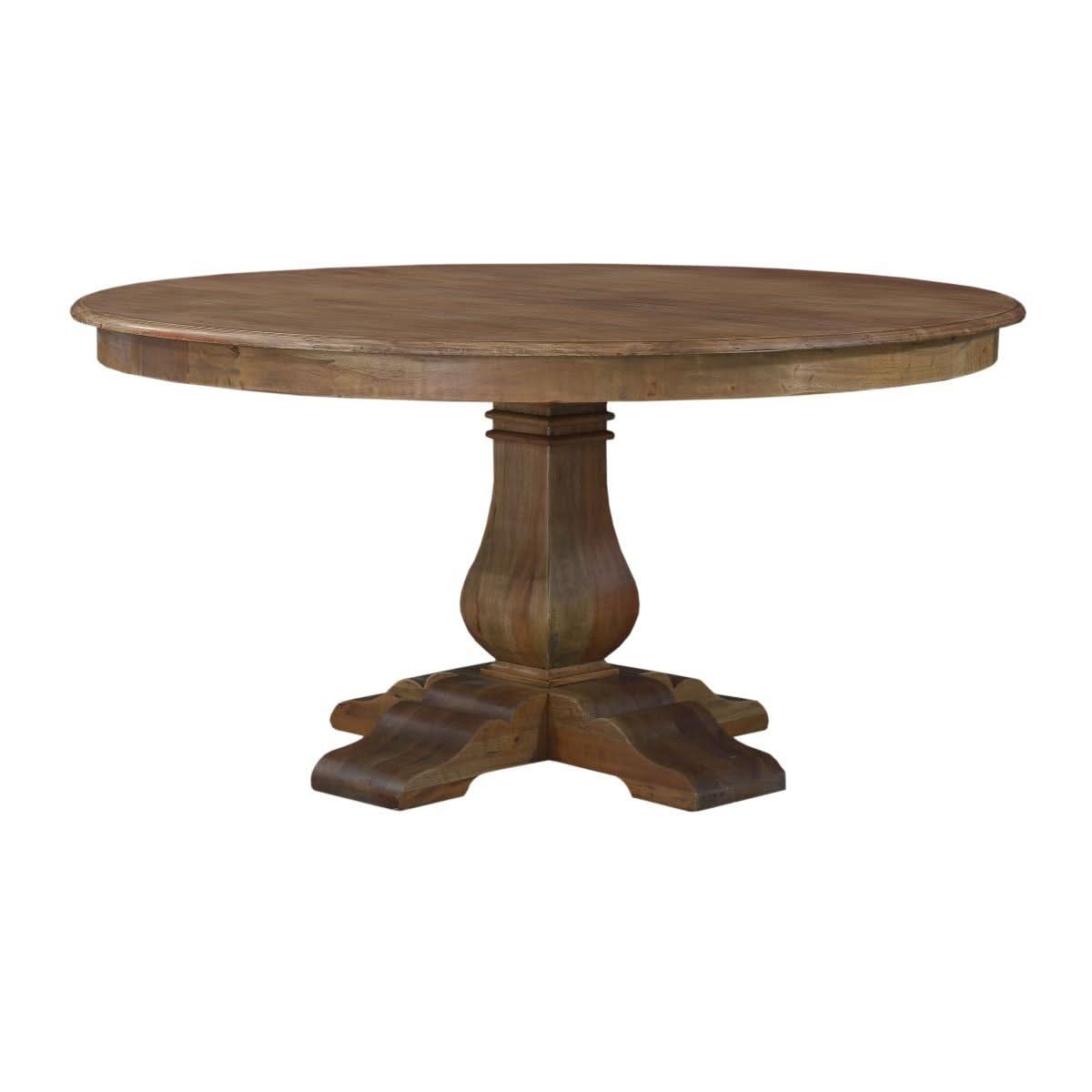 BECKETT HAMPTON STYLE SOLID MAHOGANY ROUND TRESTLE DINING TABLE IN ANTIQUE FRENCH OAK 152CM - MyChocolateWood