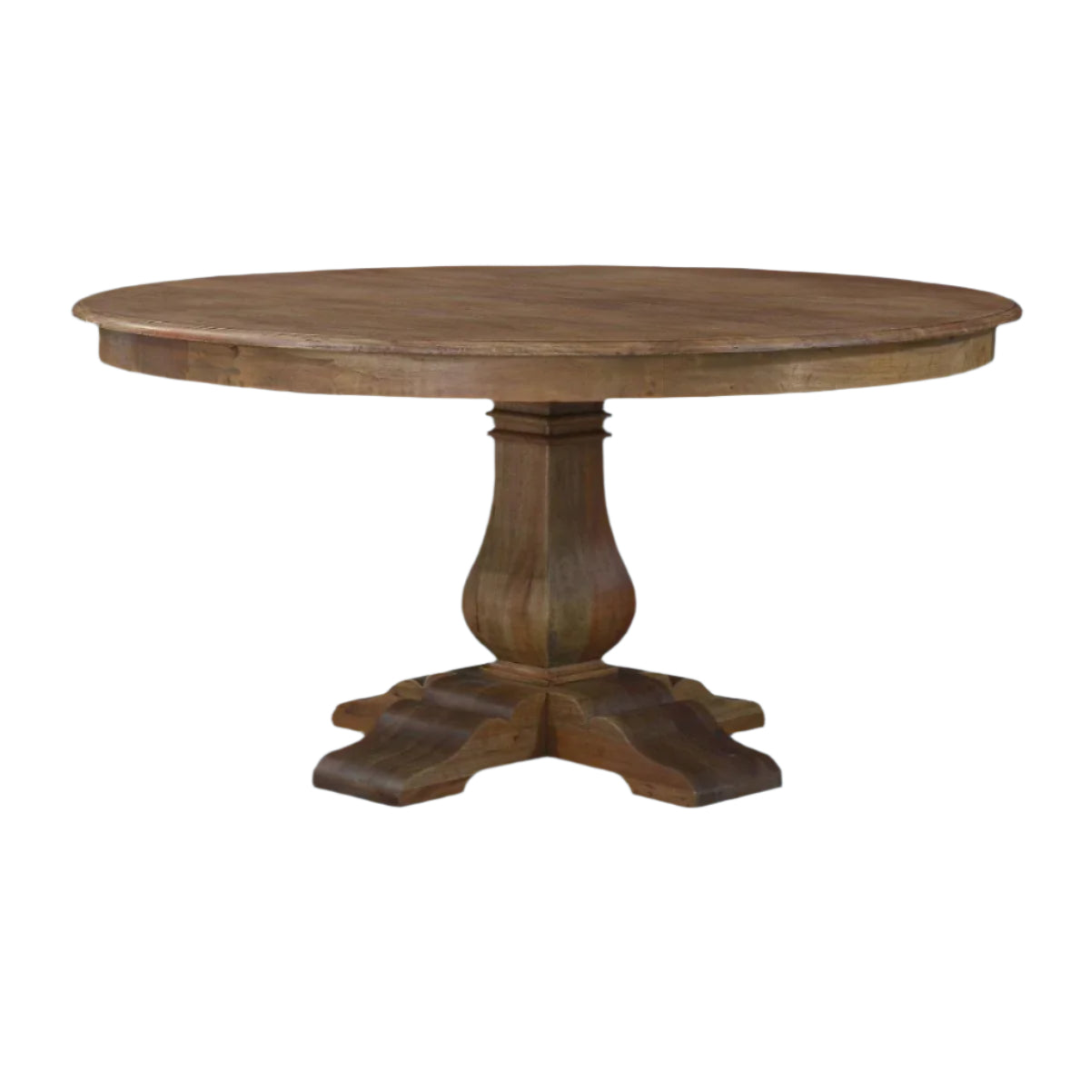 BECKETT HAMPTON STYLE SOLID MAHOGANY ROUND TRESTLE DINING TABLE IN ANTIQUE FRENCH OAK 183CM - MyChocolateWood