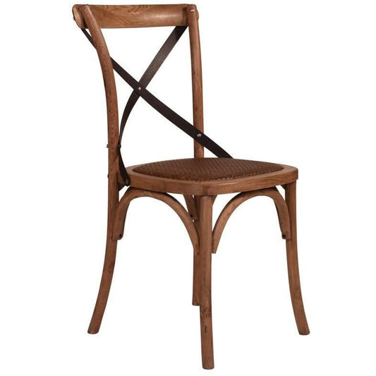 BELMONT BLACK METAL CROSS BACK CHAIR IN MEDIUM HONEY COLOUR - MyChocolateWood