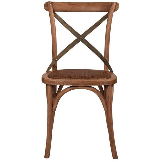 BELMONT GREY METAL CROSS BACK CHAIR IN MEDIUM HONEY - MyChocolateWood