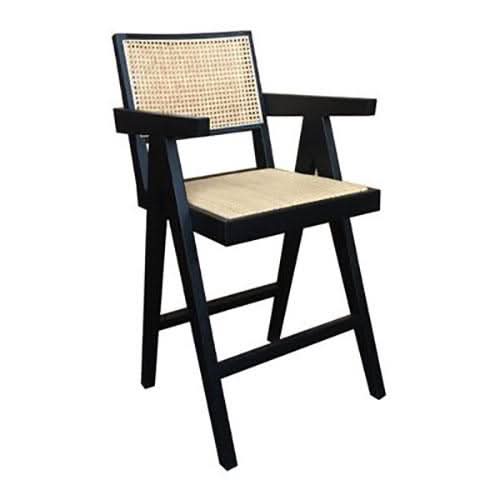 BELVIL RATTAN HAMPTON STYLE COUNTER/BAR STOOL IN BLACK - MyChocolateWood