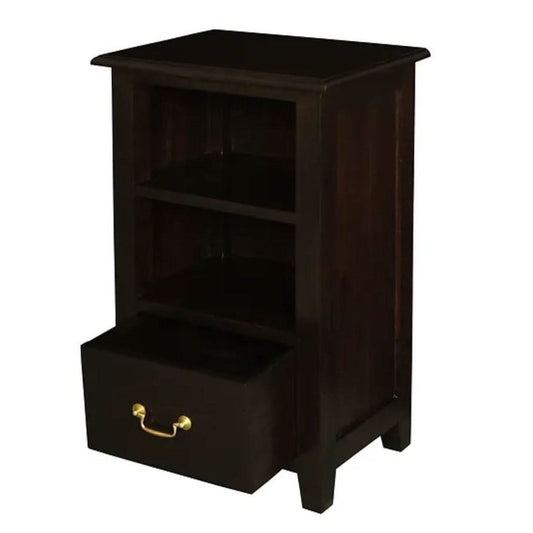 BENEDICT SOLID MAHOGANY TIMBER BEDSIDE TABLE WITH 1 DRAWER & 1 SHELF IN CHOCOLATE - MyChocolateWood