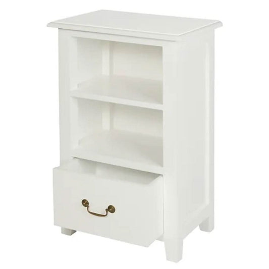 BENEDICT SOLID MAHOGANY TIMBER BEDSIDE TABLE WITH 1 DRAWER & 1 SHELF IN WHITE - MyChocolateWood