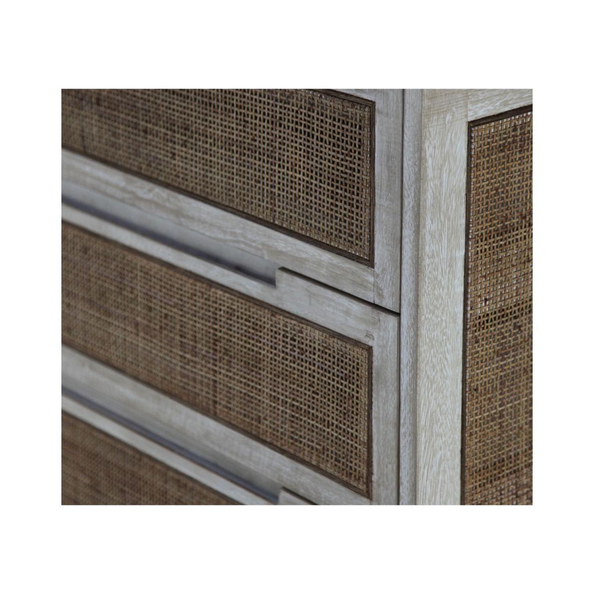 BERMUDA HAMPTONS MANGO WOOD & RATTAN TALLBOY 3-DRAWER CHEST RUSTIC GREYWASH - MyChocolateWood