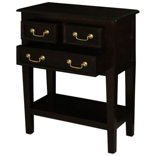 BIRKDALE 3 DRAWER SIDE TABLE/WITH SHELF IN SOLID MAHOGANY- CHOCOLATE - MyChocolateWood