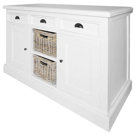 BRENDA SIDEDBOARD/CUPBOARD/CABINET 2 DOORS 3 DRAWERS & 2 BASKETS IN SOLID WHITE - MyChocolateWood