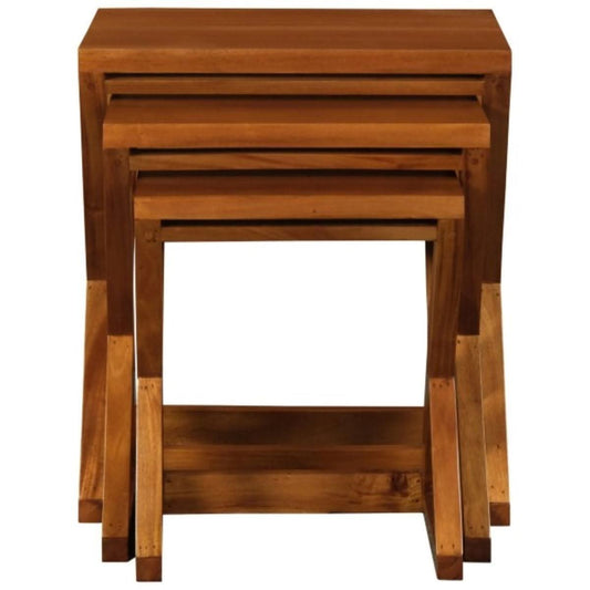 BRESCIA SOLID MAHOGANY NEST OF TABLES/SET OF 3 SMALL SOLID MAHOGANY TABLES IN LIGHT PECAN - MyChocolateWood