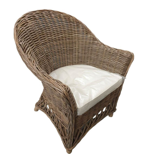 BRONSON KUBU GREY RATTAN LOUNGE CHAIR ACCENT CHAIR/ ARMCHAIR W/CUSHION - MyChocolateWood