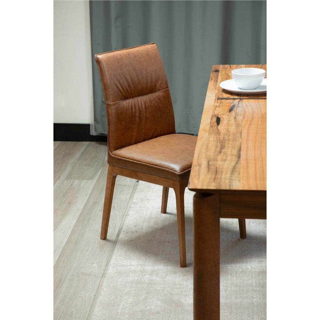 BUNGARRA 9 PIECE MARRI WOOD RECTANGULAR DINING TABLE SET 240CM + 8 BUNGARRA TOFFEE LEATHER DINING CHAIRS