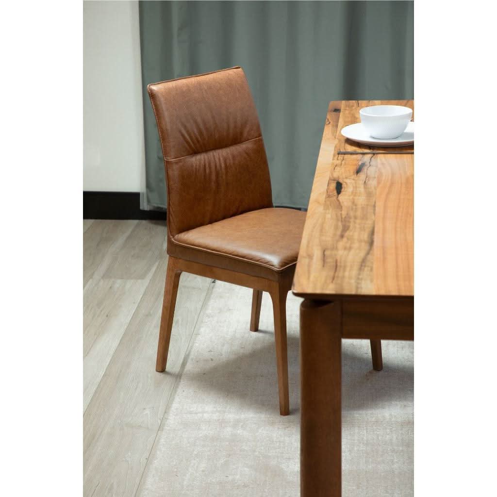 BUNGARRA 9 PIECE MARRI WOOD RECTANGULAR DINING TABLE SET 240CM + 8 BUNGARRA TOFFEE LEATHER DINING CHAIRS