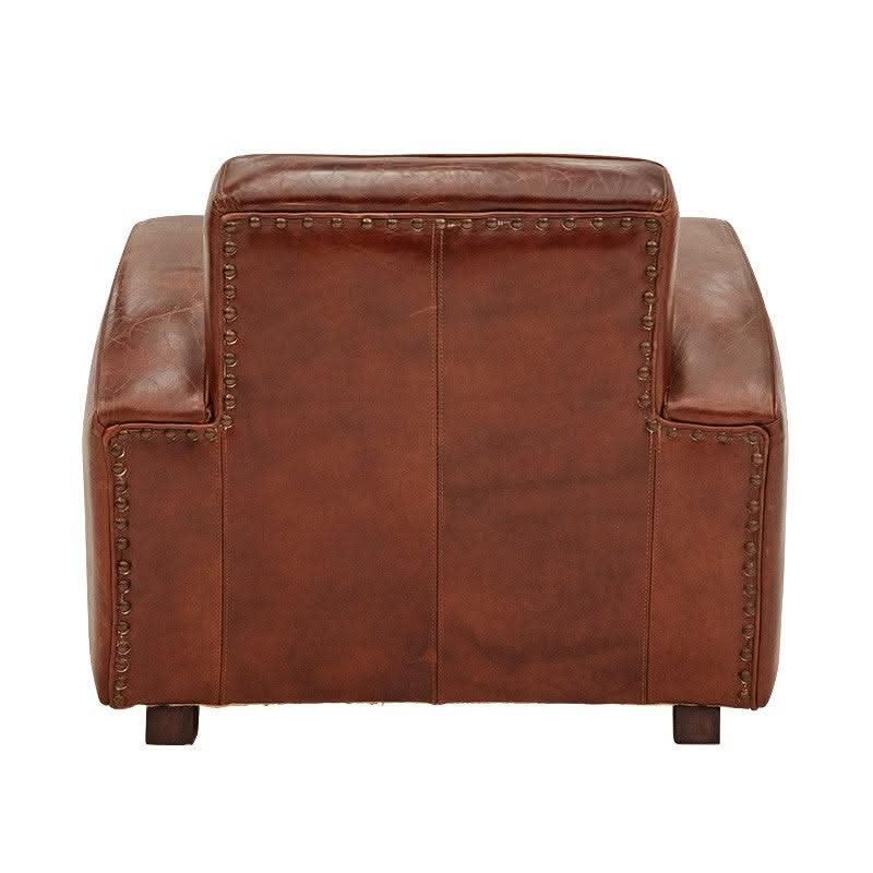 CAMBRIDGE CLUB AGED LEATHER ARMCHAIR IN VINTAGE BROWN- BOLD BRASS STUD DETAILING - MyChocolateWood
