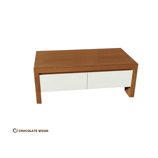 CARTER MADE TO ORDER 2 DRAWER TASSIE OAK COFFEE TABLE IN CLEAR LACQUER - MyChocolateWood