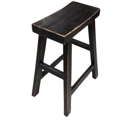 CHAGA RECYCLED ELM BAR STOOL IN DISTRESSED BLACK - MyChocolateWood