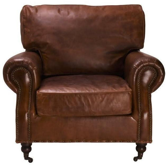 CHARLESTON AGED LEATHER ARMCHAIR IN ORIGINAL AGED LEATHER - MyChocolateWood