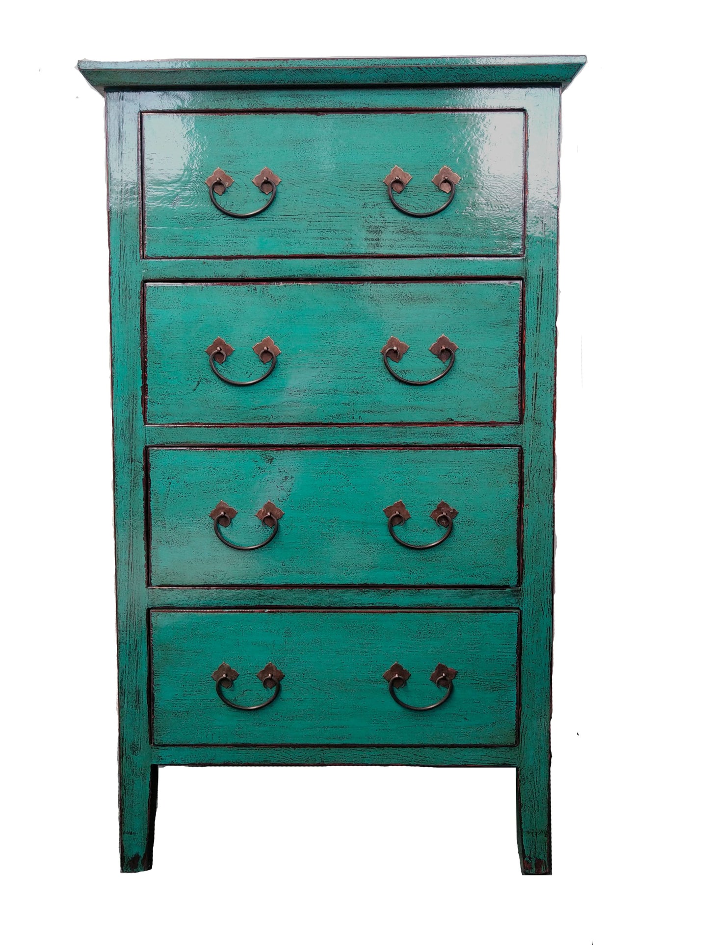 CHENGDU HCB010 CHINESE ANTIQUE RECYCLED PINE TIMBER TALLBOY CHEST OF 4 DRAWERS TEAL - MyChocolateWood