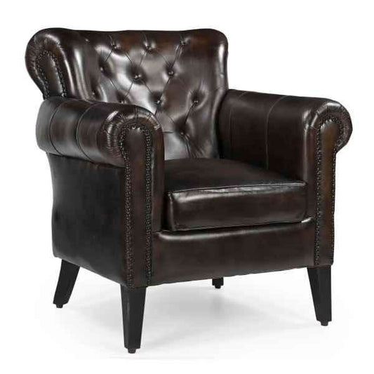 CHESTERFIELD CHOCOLATE LEATHER ARMCHAIR/WINGBACK CHAIR WITH STUDS - MyChocolateWood