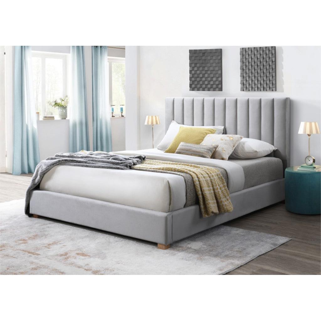 CLEARY FABRIC QUEEN BED LIGHT GREY