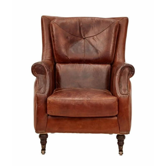 CLEOPATRA AGED LEATHER ARM CHAIR - MyChocolateWood