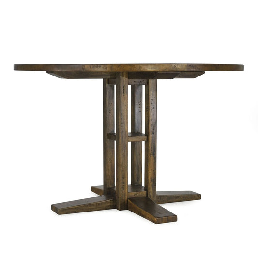 CLOVER ROUND SOLID MANGO WOOD DINING TABLE NIBBLED ALBANY RUSTIC EXTREME COLOUR 152CM - MyChocolateWood