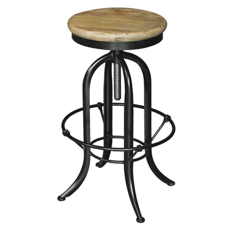 CONRAD INDUSTRIAL ADJUSTABLE METAL BAR STOOL WITH ELM TIMBER SEAT NATURAL/BLACK - MyChocolateWood