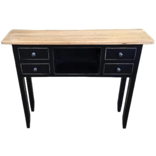 DAGENHAM NARROW CHINESE HALL TABLE/CONSOLE 4 DRAWERS IN RECYCLED ELM NATURAL/BLACK - MyChocolateWood