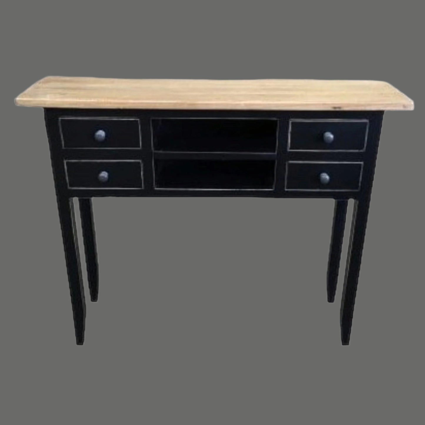 DAGENHAM NARROW CHINESE HALL TABLE/CONSOLE 4 DRAWERS IN RECYCLED ELM NATURAL/BLACK - MyChocolateWood