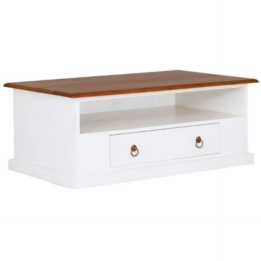 DALE SOLID MAHOGANY 2 DRAWER COFFEE TABLE IN WHITE/CARAMEL 100CM - MyChocolateWood