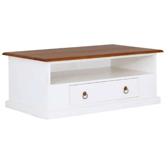 DALE SOLID MAHOGANY 2 DRAWER COFFEE TABLE IN WHITE/CARAMEL 100CM - MyChocolateWood