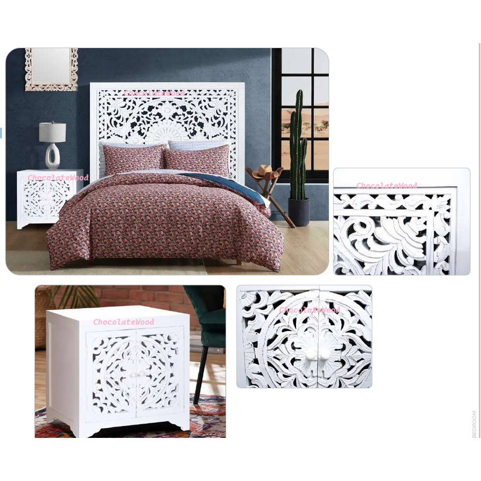 DAUPHIN MANGO WOOD KING HEADBOARD ANTIQUE WHITE - MyChocolateWood