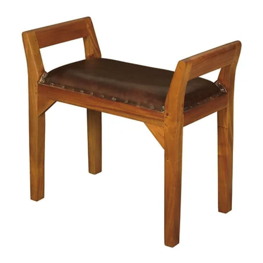 DELANY SOLID MAHOGANY TIMBER SINGLE BENCH WITH GENUINE LEATHER SEAT IN LIGHT PECAN - MyChocolateWood