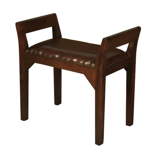 DELANY SOLID MAHOGANY TIMBER SINGLE BENCH WITH GENUINE LEATHER SEAT IN MAHOGANY - MyChocolateWood