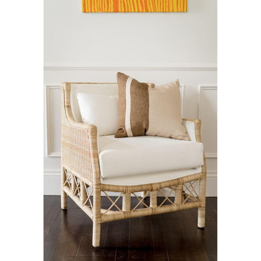 DELON ARMCHAIR CHAIR NATURAL RATTAN FRAME/ WHITE UPHOLSTERY