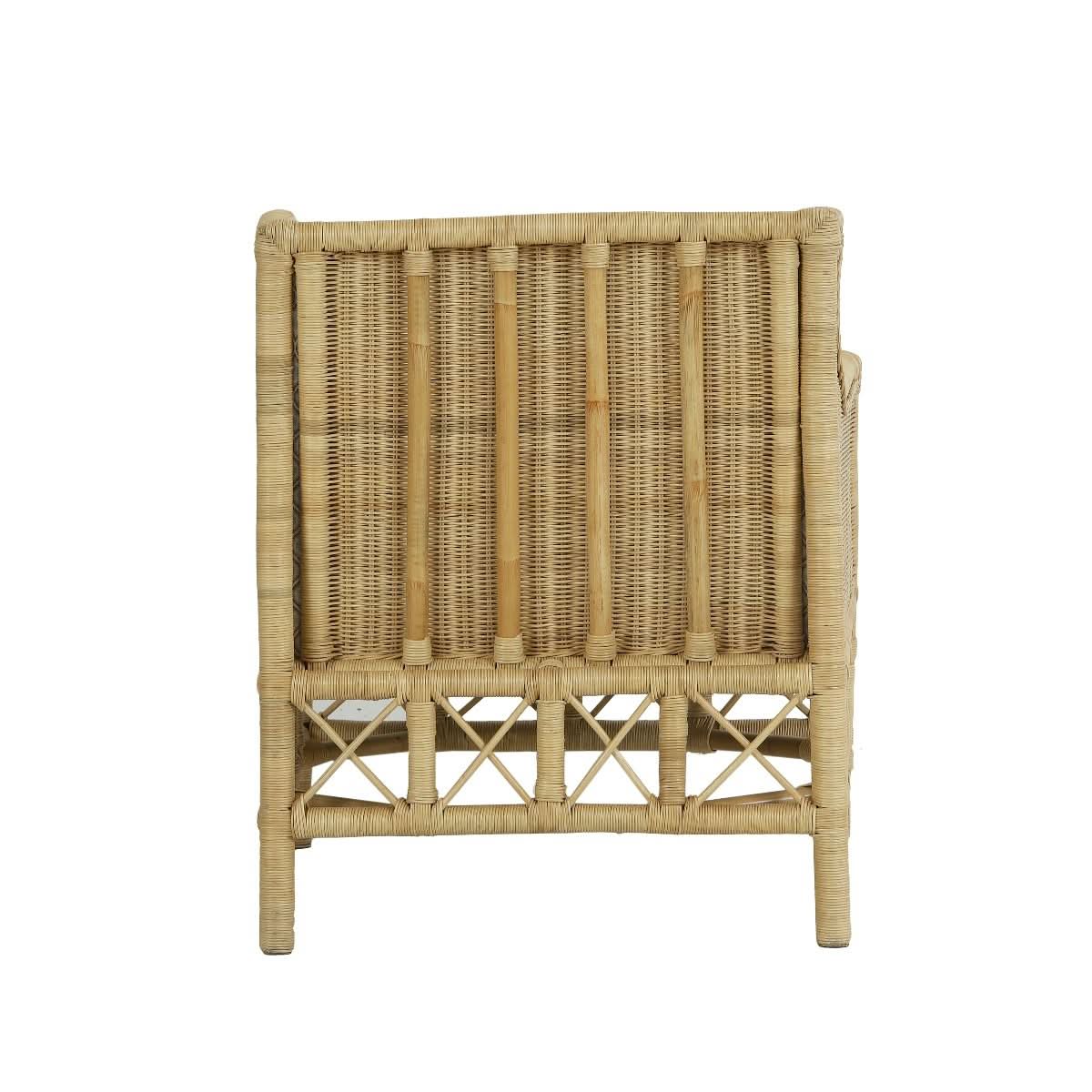 DELON ARMCHAIR NATURAL RATTAN FRAME /GREY PATTERNED UPHOLSTERY - MyChocolateWood