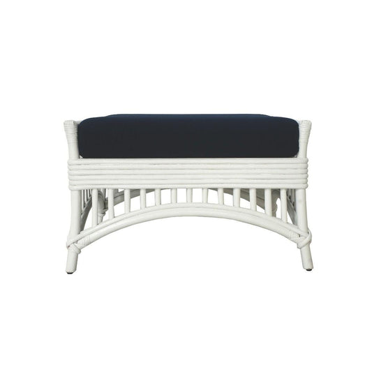 DENIZE HAMPTONS RATTAN OTTOMAN/POUF/FOOTSTOOL WITH CUSHION WHITE/NAVY - MyChocolateWood
