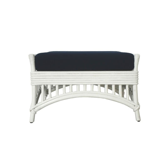 DENIZE HAMPTONS RATTAN OTTOMAN/POUF/FOOTSTOOL WITH CUSHION WHITE/NAVY - MyChocolateWood