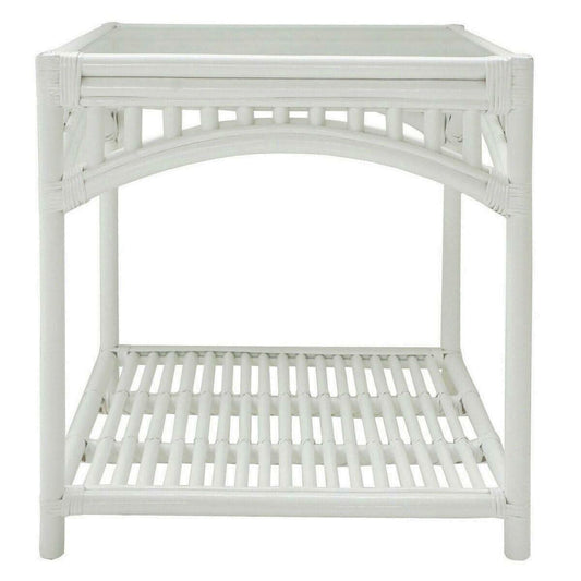 DENIZE WHITE RATTAN SIDE TABLE/LAMP TABLE - MyChocolateWood