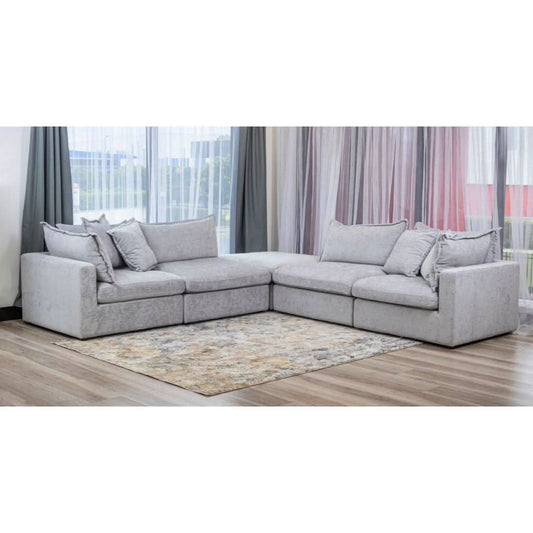 DEVINE CORNER LOUNGE SET WITH OTTOMAN SILVER COLOURED FABRIC - MyChocolateWood