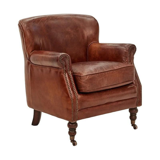 DIVINITY VINTAGE AGED LEATHER ARMCHAIR, CIGAR - MyChocolateWood