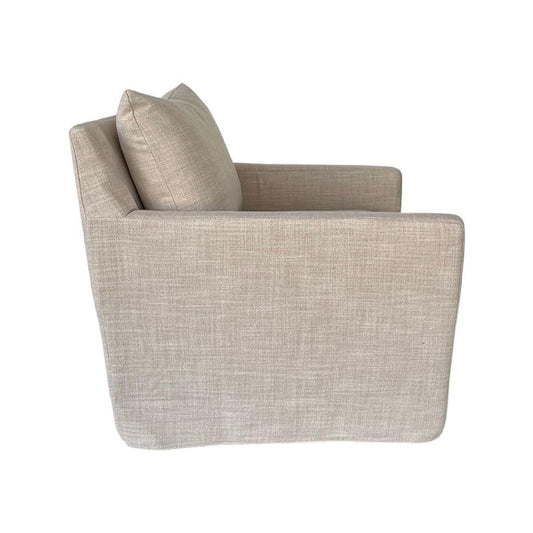 DORAN HAMPTONS STYLE SWIVEL ARMCHAIR LOUNGE CHAIR KHAKI FABRIC SLIPCOVER CHAIR - MyChocolateWood