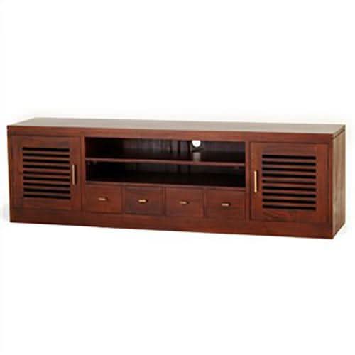 EBONY SOLID MAHOGANY TV UNIT 2 DOORS & 4 DRAWERS - MAHOGANY - MyChocolateWood