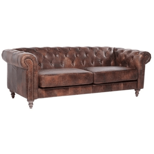 ELAINE 3-SEATER AGED LEATHER SOFA IN DISTRESSED BROWN - MyChocolateWood