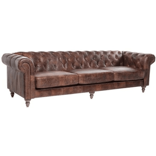ELAINE 4-SEATER AGED LEATHER SOFA IN DISTRESSED BROWN - MyChocolateWood