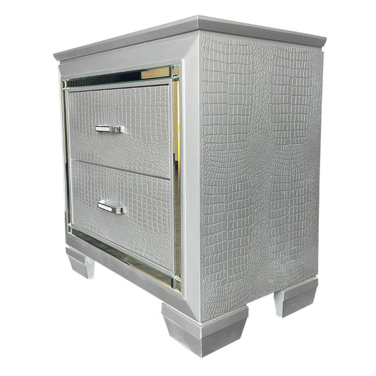 ELARA RUBBERWOOD 2 DRAWER BEDSIDE TABLE SILVER