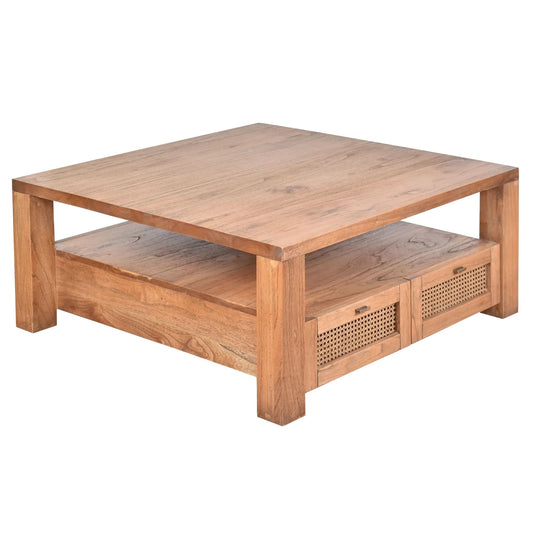 ELDRIDGE MINDI WOOD 2 DRAWERS SQUARE COFFEE TABLE IN LIGHT TOBACCO - MyChocolateWood